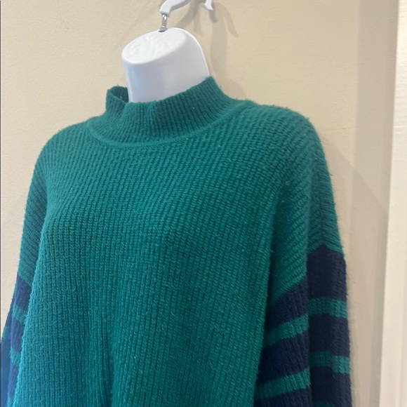 Loft Green and Black Striped Women's Sweater- large - Picture 3 of 6